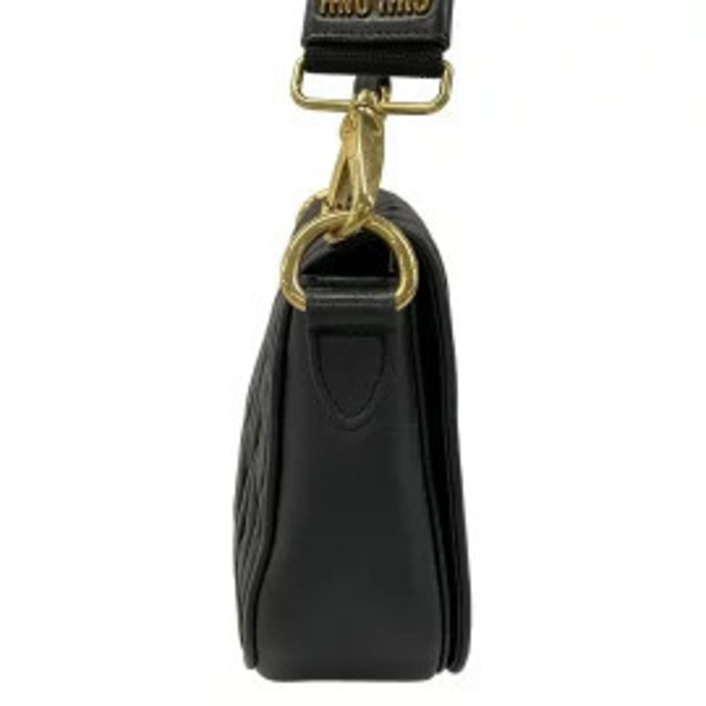 Miu Miu Matelasse Shoulder Bag turn lock closure black leather